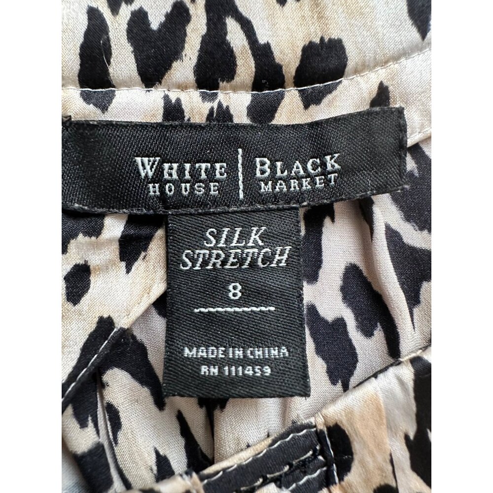 White House Black Market Silk Blouse Women 8 Halter Leopard Damask Ivory Pink - Picture 5 of 8